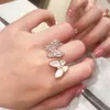 Bagues de cluster Mode 18K Rose Gold Plaqué Papillon Ouvert Bague réglable Haute Carbone Diamant 925 Sterling Argent Pour Femmes Fine Bijoux