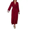 Casual Dresses Women's Dress Arabic Abaya Clothing Ceremony Skirt High Waited V-neck Nightgown Red Muslim Dubai Moroccan Caftan