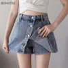 Saias mulheres denim único breasted botões bolsos casual estilo coreano de alta qualidade mini estudantes escola diária das mulheres streetwear