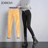 ZOENOVA Women Thick Velvet Jeans Fleece Warm Korean Fashion High Waist Skinny Elastic Pants Jean Casual Legging Winter 240125