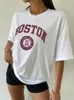 Women's T Shirts Boston USA City Printed Womans Short Sleeve Simple Casual Clothes Vintage Hip Hop Streetwear Oversize Comfortable Female
