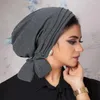 Ethnische Kleidung Muslimische Frauen Hijab Hut Plissee Turban Beanie Bonnet Kopftuch Haarausfall Chemo Cap Kopfwickel Bandanas Stirnband Turbante Mujer