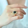 Klusterringar svart jade ring med zirkon smaragd äkta kinesiska nephrite hetian jades naturliga stenband kvinnor fin smycken tillbehör