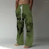 Męskie spodnie wiosna jesień moda prosta spodnie Elastyczne sznurka przednie kieszonkową czaszkę graficzną grafikę komfort miękki