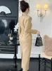 Casual jurken elegante professionele stijl midi-jurk dames zakelijke kwaliteit dubbele rij knopen met lange mouwen en split gewaad femme kantoor dame vestidos