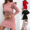 Casual klänningar trendiga kontor lady klänning temperament smal passform höft wrap rund nacke höst vinter kvinnor för
