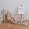 Dekorativa blommor Bröllop Artificial Rose Flower Backdrop Decor Floor Runner Event Table Centerpieces Strip Arrangement Party Rekvisita