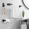 Aço inoxidável sem broca preto fosco conjunto de hardware de banho auto-adesivo barra de toalha anel suporte de papel gancho acessórios do banheiro 240129