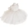 2024 Princess Pageant Evening Lange First Communion -jurken Elegante witte bloemenmeisjes Fluffy Vestido Ball Jurk Verjaardag Wedding Party Durk 403