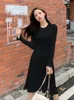 Casual Dresses Sweet Women Slim Knee Length All-match Autumn Winter Elegant Knitwear Temperament Office Lady Streetwear Korean Style