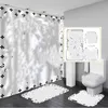 Modern Letters Printed Shower Curtains Designer Bathroom Floor Mats 4 Piece Set Toilet Seat Covers Bath Curtain Carpet