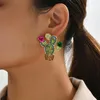 Boucles d'oreilles pendantes Cactus en cristal vert pour femmes, tendance, luxe, plante en métal, Piercing, anneau d'oreille, bijoux, accessoires, cadeau de fête pour filles