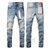 Designer lila varumärke jeans för män kvinnor byxor sommarhål i hög kvalitet broderi motorcykel trendig lång rak hål high street denim grossist