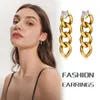 Brincos pendurados vnox chique corrente longa para mulheres joias com coração brilhante pedra cz cor dourada presentes de orelha de aço inoxidável