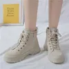 Boots Female Ankle Boots White Combat Booties Platform Footwear Chunky Work Short Shoes for Women Punk Style Autumn with Free Shipping