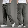 Mens casual Cargo Cotton pants men pocket loose Straight Pant Elastic Work Trousers Brand Fit Joggers Male Super Large Size 240124