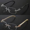 Lunettes de luxe Moissanite Diamond Set Rimles Designer Lunettes Femmes Vintage Hommes Original Blanc À L'intérieur Noir Corne De Buffle Sans Monture Optique Diamant Coupe Lentille