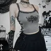 Kobiety damskie seksowne y2k goth punk czaszka spaghetti paski bodycon bez pleców bez rękawów 2000. estetyczne czarne plonowe top zbiornikowy zbiornik na kamisole