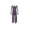 Casual Dresses Sylcue Winter Party Queen Purple Mature Sexy Beautiful Confident Elegant Graceful Women'S Translucent Thin Straight Dress