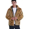 Autumn and Winter Leopard Pattern Mens Hooded Coat Fashion Faux Fur Long Sleeve Plush Thickened Warm Wool Sweater UE9Q