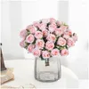 Couronnes de fleurs décoratives Fleurs décoratives Fleur artificielle Dix têtes Soie Blanc Rose Bundle Scrapbook Noël Mariage extérieur Dhcnx