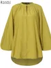 Women's Blouses ZANZEA Solid Elegant Tops For Women Casual Long Sleeve Blouse Autumn Office Loose Work Blusas Female Tunic Shirt Oversized