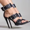 Sandals Summer Fashion Show One Line Buckle Simple Slim High Heel Banquet Dress Pressions Prosesatile Large Leather Women’s Shoes