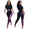 Moda nedensel koşu izleri kadınlar iki parça set mektup baskı üst kıyafetleri gündelik o yaka tişört pantolon spor giyim jogger spor takım elbise