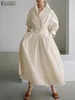 Casual Dresses 2024 ZANZEA Women Robe Autumn Loose Kaftan Sundress Back Elastic Waist Work Elegant Long Sleeve Lapel Shirt Dress