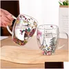 Mugs 350Ml Double Wall Glass Mug Cup With Dry Flower Fillings Handles Kitchen Accessories Wll2148 Drop Delivery Home Garden Kitchen, D Dhbzl