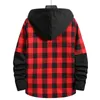 Luclesam masculino xadrez emenda hoodie moda masculina streetwear clássico flanela manga longa camisas com capuz sudaderas hombre 240119