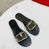 Designer Sandaler Women Beach Slippers Luxury Brand Metal Buckle Brown Black Matte äkta läder Peep Toes Summer Woman Shoes With Dust Bag Size 35-42