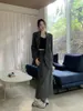 Two Piece Dress Fashion Monet Grey Striped Women's Suit Jacket Skirt Spring And Autumn 2024 Elegant Loose Mid-length Blazer Long Set