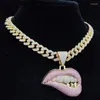 Ожерелья с подвесками для мужчин и женщин в стиле хип-хоп, ожерелье в форме укуса губы, кубинская цепочка с кристаллами, Bling, хип-хоп, модные украшения