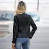 Women's Leather FSMG Faux Jacket Solid Color Slim Fit Zipper Thin Stand Collar Motorcycle Fashion Casual Plus Size Outerwear