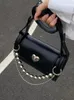 Evening Bags Y2K Korean Vintage Heart Black Chain Bag Aesthetic Goth Purse Small Hand Wallet Crossbody Shoulder Baguette Mini Tote Women