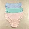 Women's Panties 3PCS Classic Ribbed Solid Ladies Briefs Cotton Breathable Low Rise Half-covered Hips Lingerie Plus Size Underwear M-XXL