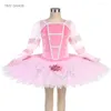 Scenkläder långärmad balettpannkaka tutu för flickor och kvinnor professionella tutus ballerina dansdräkter rosa sammet bodice klänning