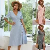 Party Dresses Summer Dress for Women 2024 Floral Print Midi Slim V Neck Split Puff Sleeve Button A Line Casual Wrap