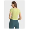 Lu Align Sport femmes chemise à manches courtes tout ce qu'il faut haute élasticité tissu côtelé T-shirt séchage rapide course haut de fitness Yoga Lu Lemon LL 2024