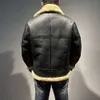 American Cotton European Version B3 Sheepskin Fur Integrated Mens Lapel Plus Fat Size Simple Genuine Leather Jacket XDNY