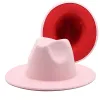 2021 vermelho verde retalhos feminino unisex panamá lã feltro fedora chapéus senhoras aba larga festa trilby cowboy chapéu moda jazz boné ll