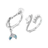 Pierścienie klastra Kataoka Mermaid Pierścień 925 srebrny niebieski błękitowy płatek śniegu koronę Pearl błyszcząca wie