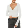 Women's Blouses Women Sexy Tops Autumn Clothing Wear V Neck Slim T-shirt With Button Neckline Solid Color Cropped