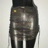 Skirts Shiny Sexy Rhinestone Sequin Fishnet Mini Skirt Festival Drawstring Elastic See Through Diamond Mesh High Women