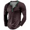 Henley T-shirt pour hommes uni été polyester bouton de printemps vêtements à manches longues hauts mode streetwear t-shirts surdimensionnés t-shirt 3D 240118