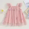 Girl Dresses Infant Baby Tutu Dress Princess Fly Sleeve Square Neck Born 3D Flower/ Party Mini Boutique Clothing