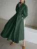 Casual Dresses 2024 Zanzea Women Robe Autumn Loose Kaftan Sundress Back Elastic Midje Work Elegant Long Sleeve Lapel Shirt Dress