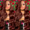 Perruque Lace Front Wig Body Wave brun rougeâtre, cheveux humains transparents pré-épilés rouge foncé 13x4 13x6 Hd