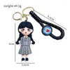 سلاسل المفاتيح الأنيمي الأربعاء addams keychain adams عائلة لطيفة شخصية دمية مفاتيح حقيبة معلقة إكسسوارات مفتاح السيارة الهدية للرجال أصدقاء للنساء